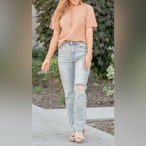 JUDY BLUE Adrian High Rise Slit Hem Straight Leg Jeans Sz 13/31